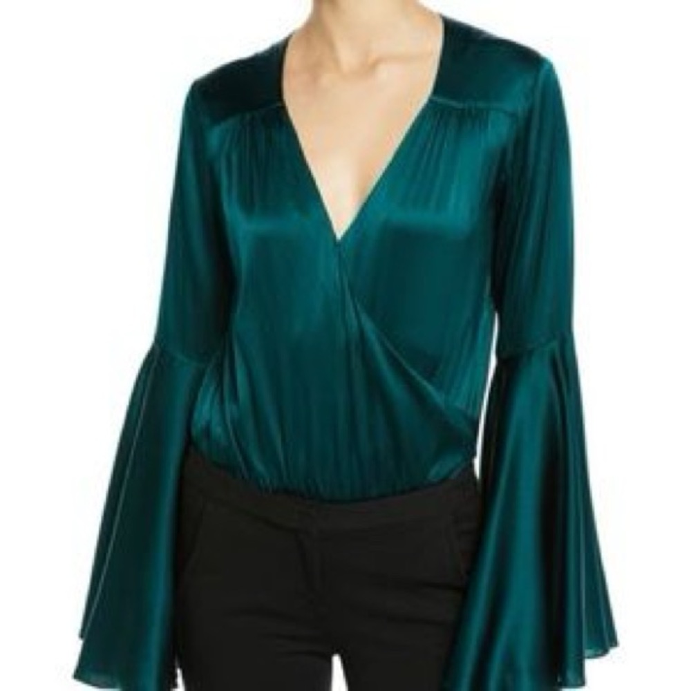 Caroline Constas Emerald Bell Sleeve Bodysuit XS